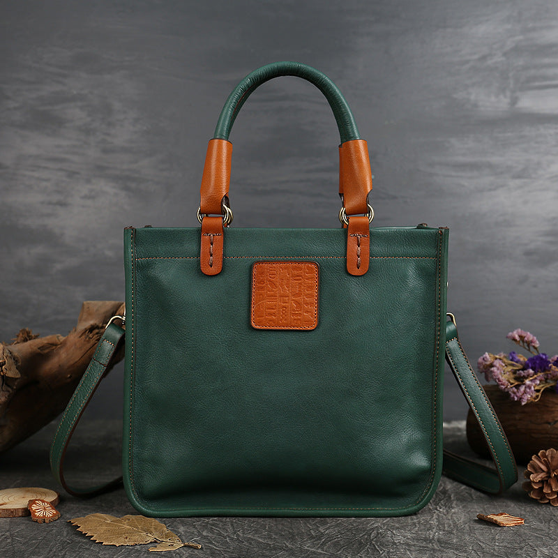 Zippered Vegetable Tanned Leather Crossbody Bag green strap view