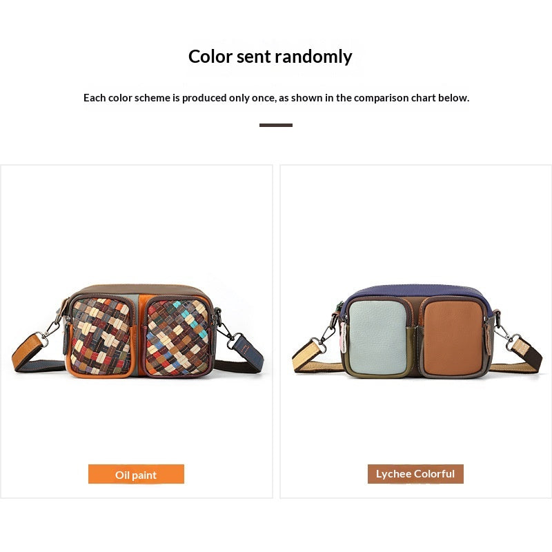 Woven Vegetable Tanned Leather Shoulder Bag gray detail view