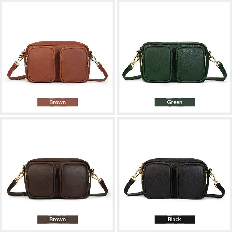 Single Vegetable Tanned Leather Crossbody Bag gray detail view
