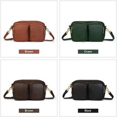 Single Vegetable Tanned Leather Crossbody Bag gray detail view