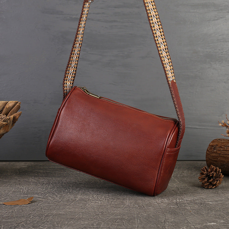 Artistic Vegetable Tanned Leather Crossbody Bag gray side view