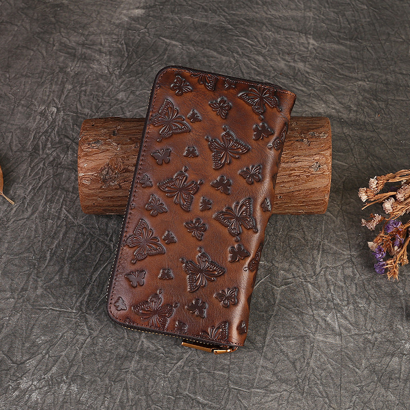 Butterfly Vegetable Tanned Leather Card Holder brown lifestyle view