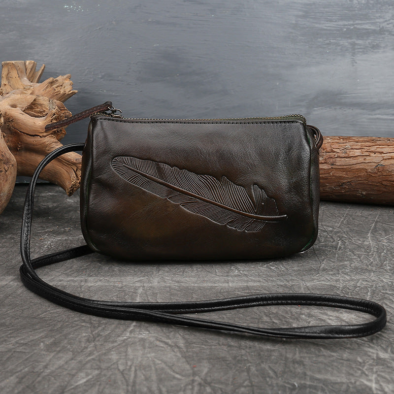 Square Vegetable Tanned Leather Crossbody Bag gray interior view