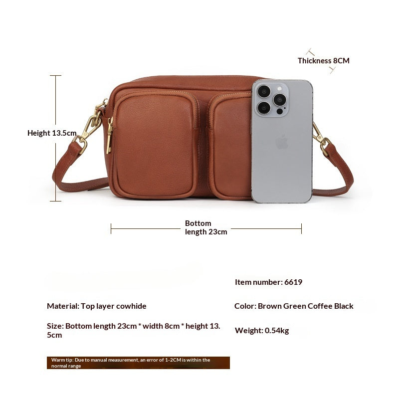 Single Vegetable Tanned Leather Crossbody Bag gray interior view