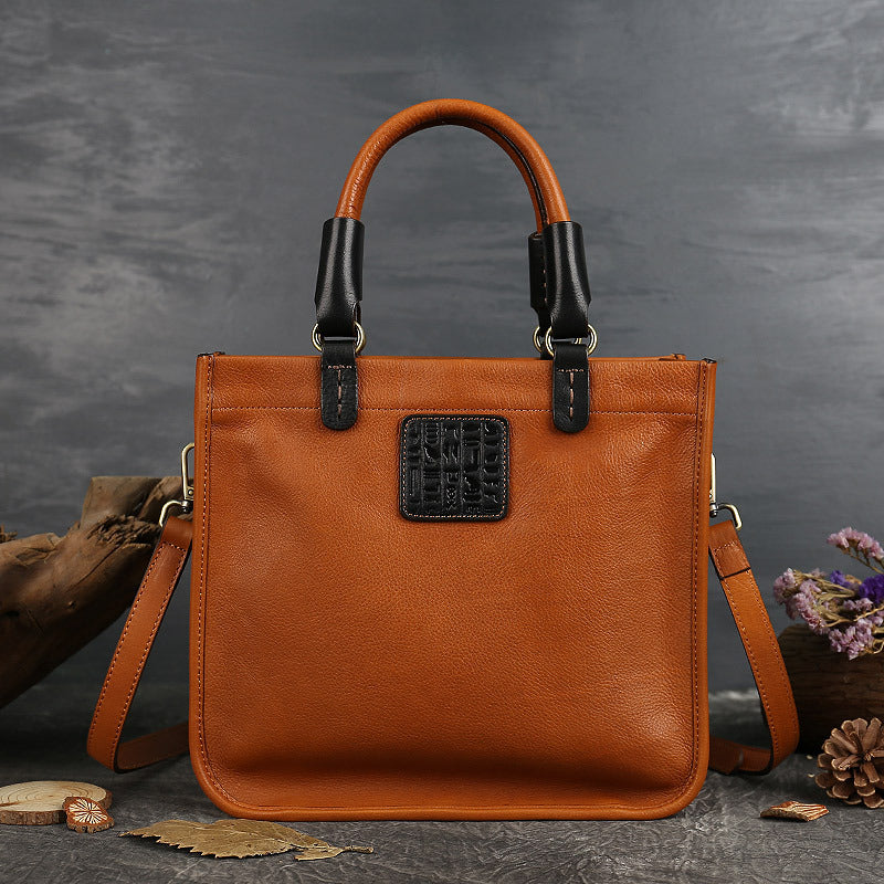Zippered Vegetable Tanned Leather Crossbody Bag brown texture closeup