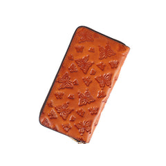 Butterfly Vegetable Tanned Leather Card Holder orange front view