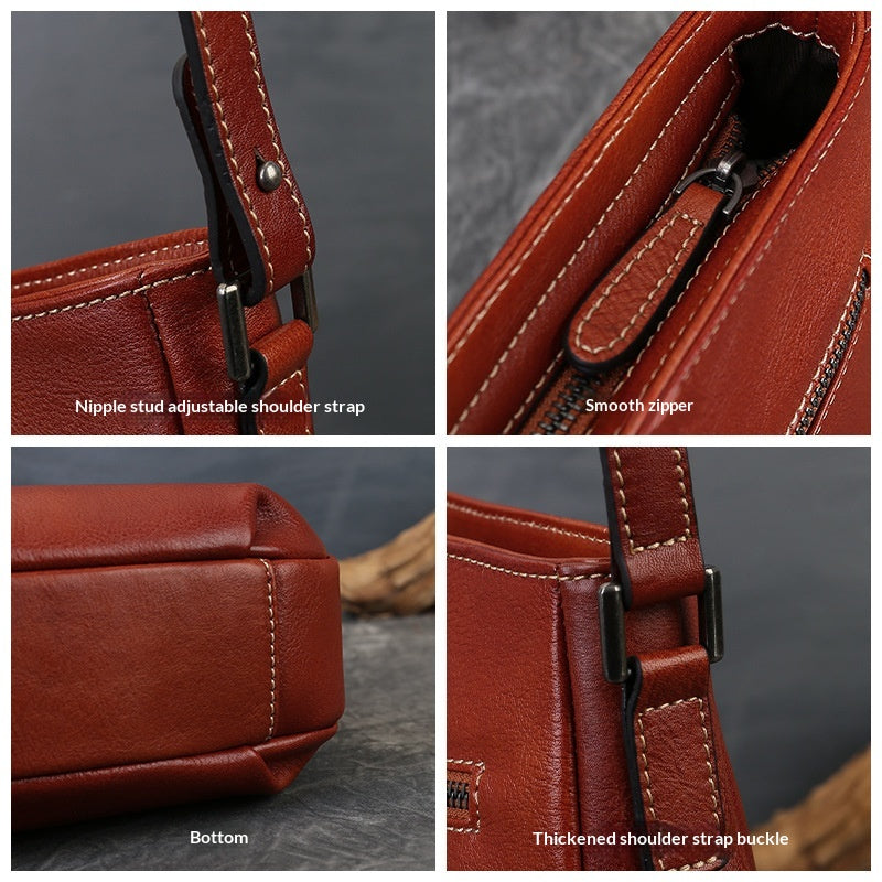 Versatile Vegetable Tanned Leather Crossbody Bag brown interior view