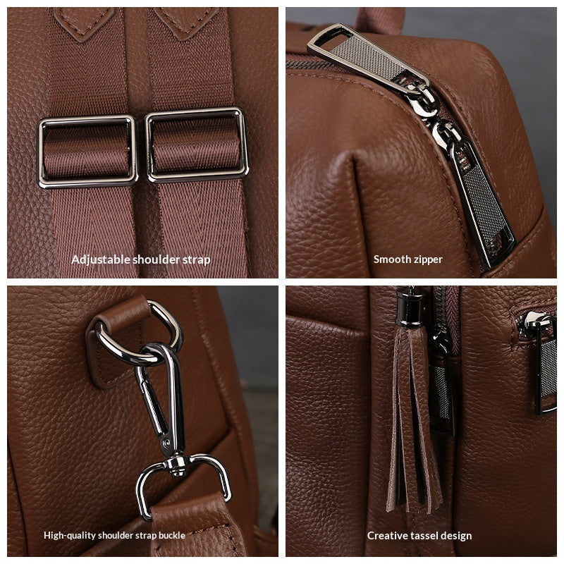 Unisex Vegetable Tanned Leather Laptop Backpack brown interior view