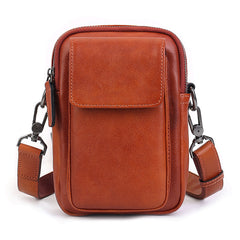 Phone Vegetable Tanned Leather Crossbody Bag red front view