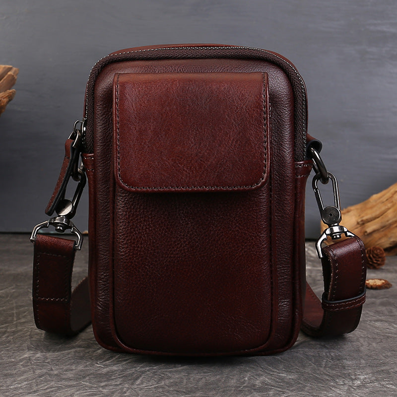 Phone Vegetable Tanned Leather Crossbody Bag brown lifestyle view