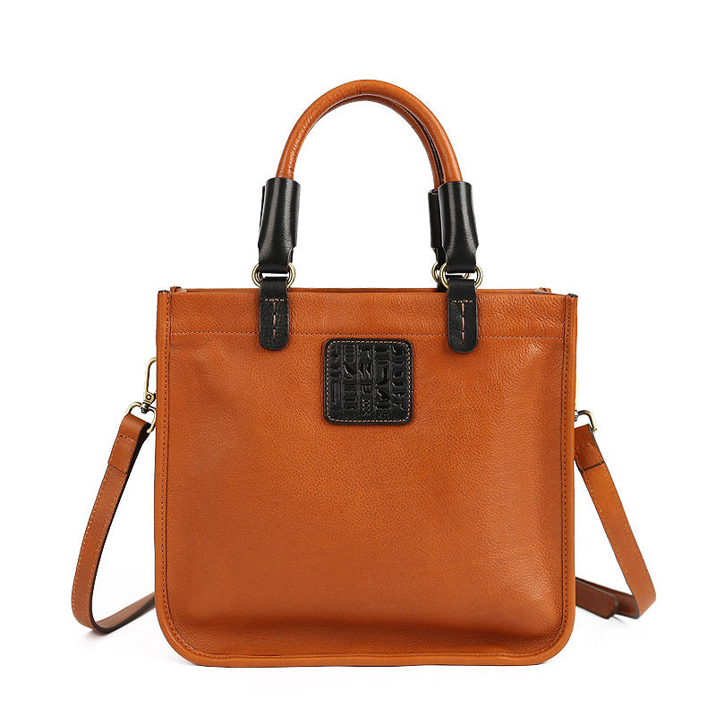 Zippered Vegetable Tanned Leather Crossbody Bag orange front view