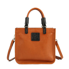 Zippered Vegetable Tanned Leather Crossbody Bag orange front view