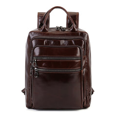Versatile Vegetable Tanned Leather Laptop Backpack brown front view