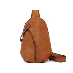 Handmade Vegetable Tanned Leather Crossbody Bag orange front view