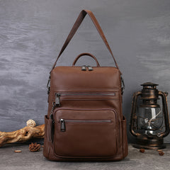 Unisex Vegetable Tanned Leather Laptop Backpack gray detail view