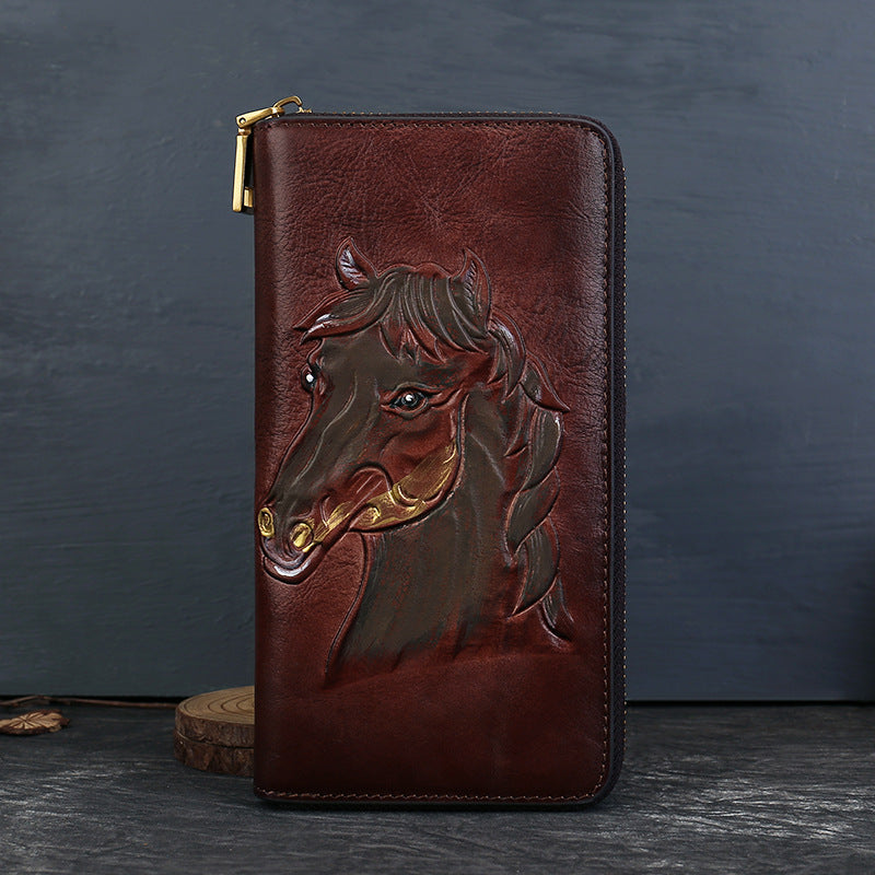 Distressed Vegetable Tanned Leather Clutch Bag green lifestyle view