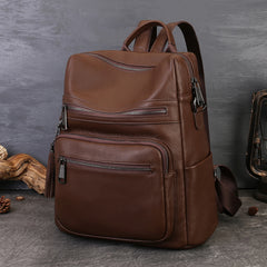 Unisex Vegetable Tanned Leather Laptop Backpack brown angled view