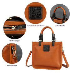 Zippered Vegetable Tanned Leather Crossbody Bag orange angled view