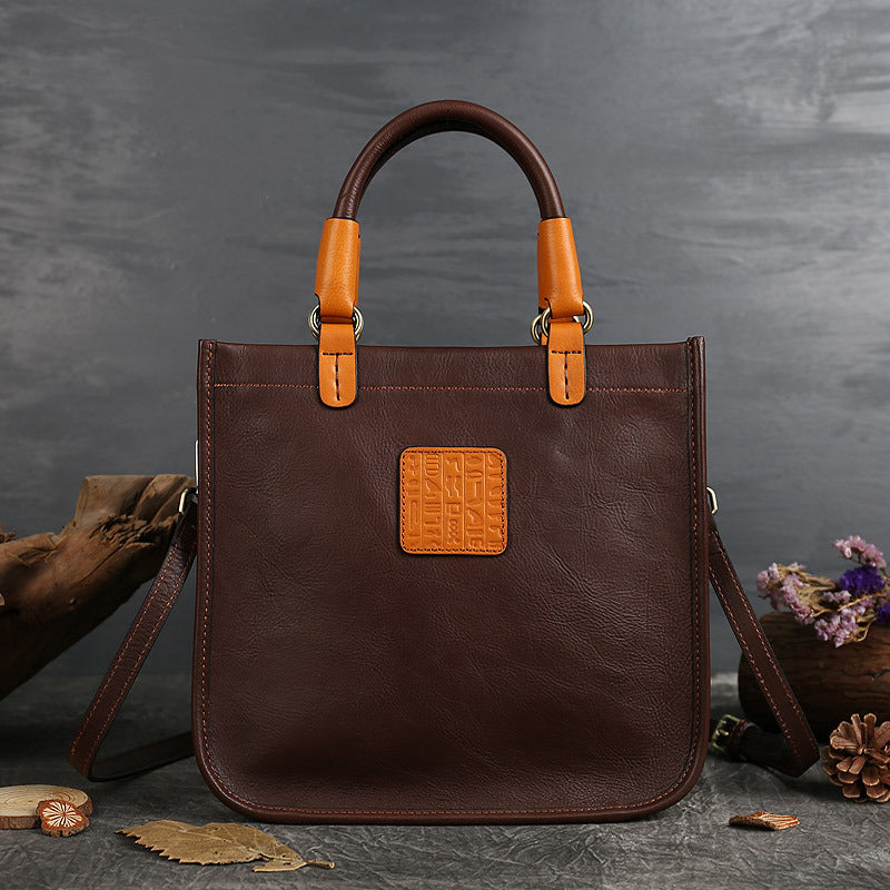 Zippered Vegetable Tanned Leather Crossbody Bag brown back view