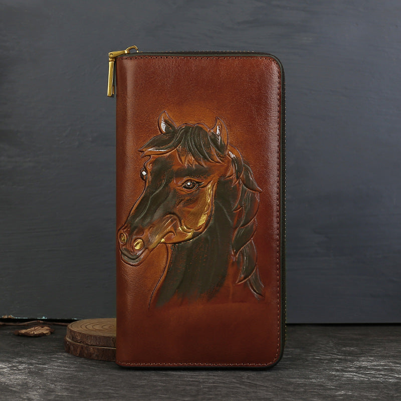 Distressed Vegetable Tanned Leather Clutch Bag brown strap view