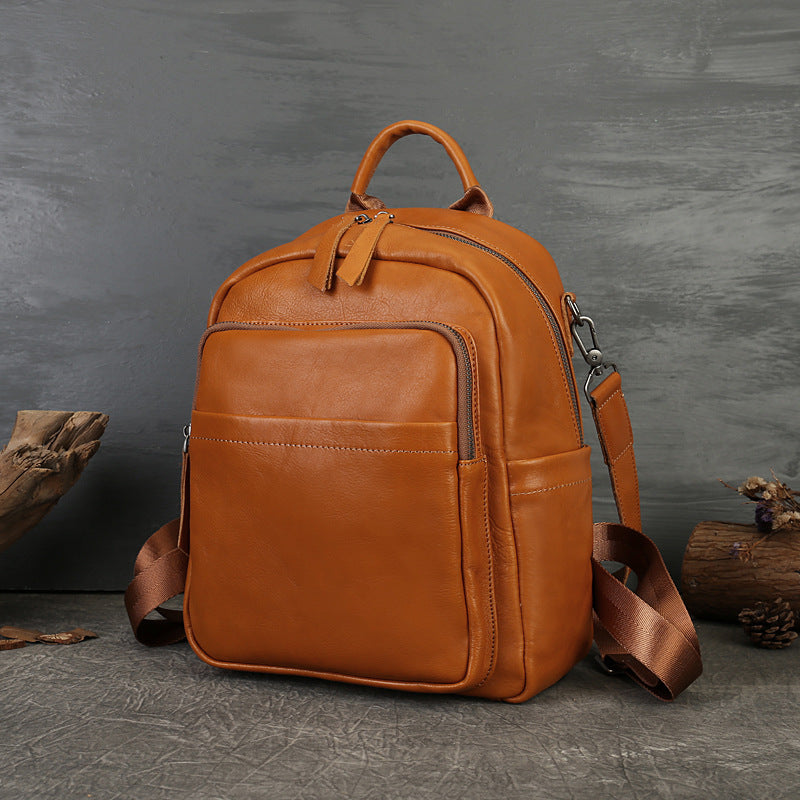 Made Vegetable Tanned Leather Backpack brown angled view