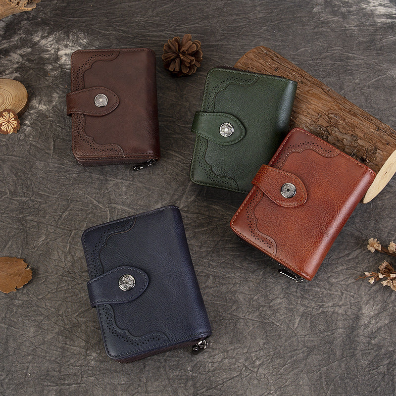 Feel Vegetable Tanned Leather Card Holder brown angled view