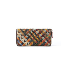 Woven Vegetable Tanned Leather Wallet gray front view