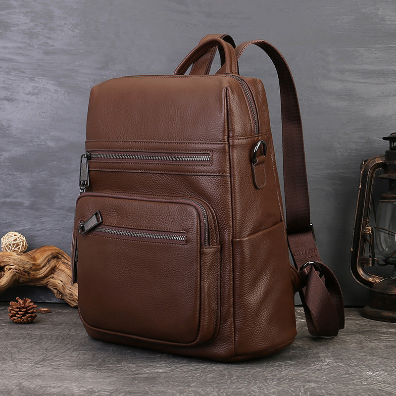 Unisex Vegetable Tanned Leather Laptop Backpack brown lifestyle view
