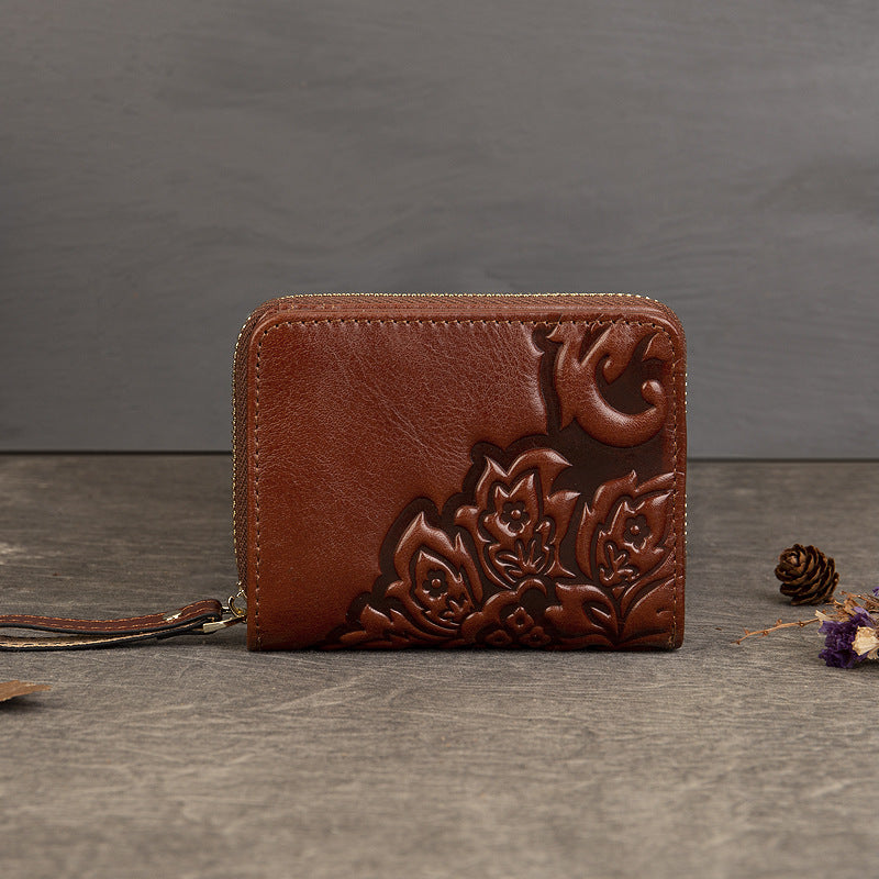 European Vegetable Tanned Leather Card Holder gray strap view