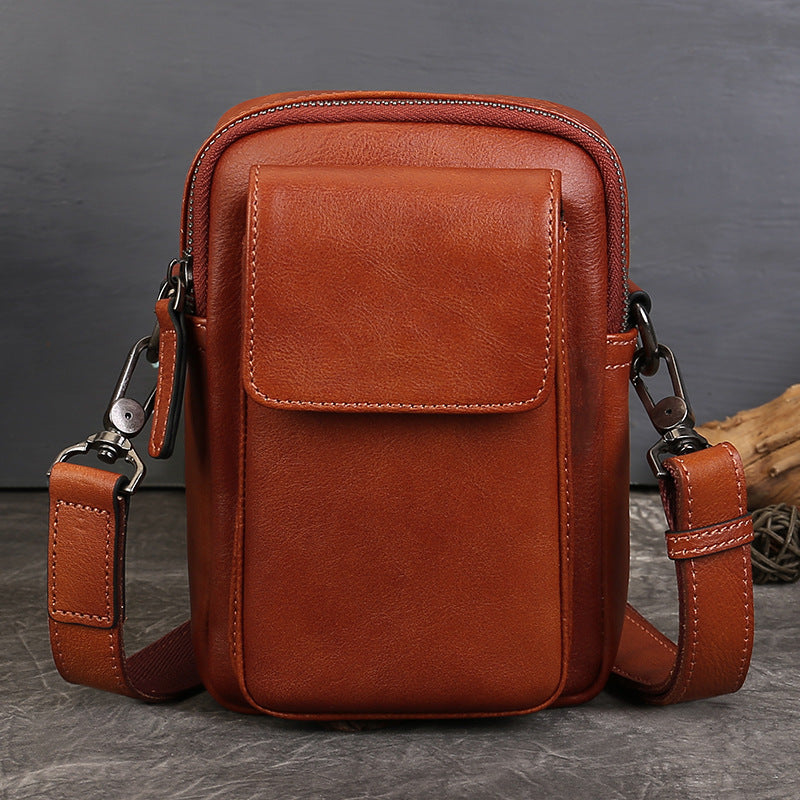 Phone Vegetable Tanned Leather Crossbody Bag brown strap view