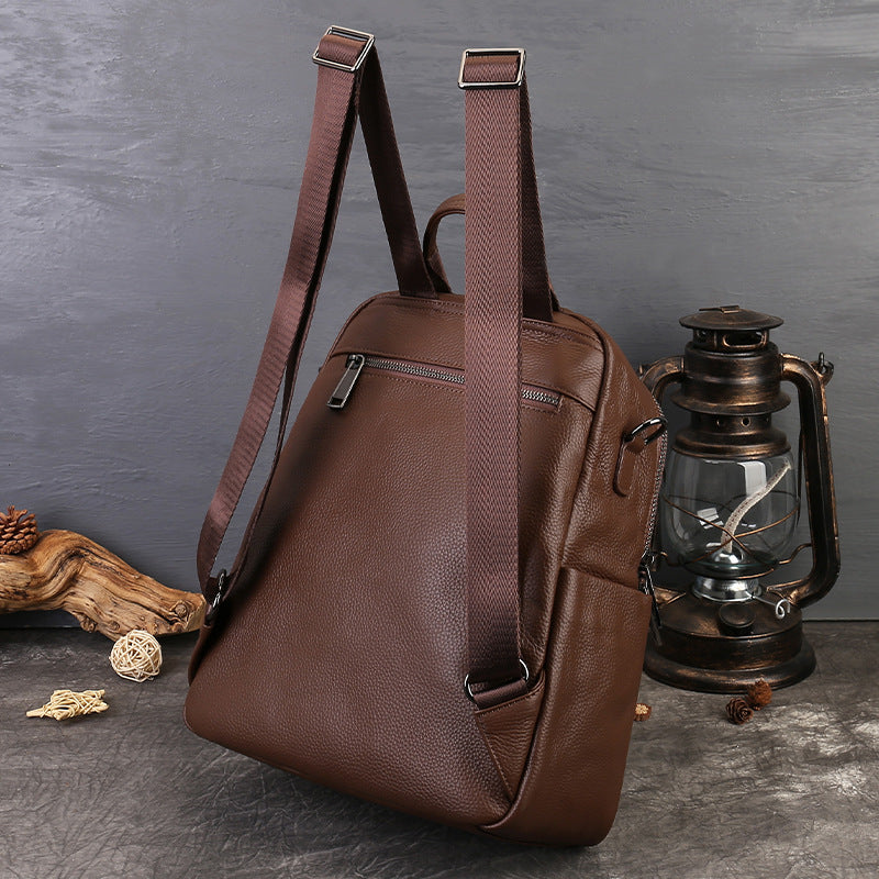 Suitable Vegetable Tanned Leather Backpack gray detail view