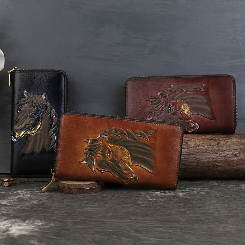 Distressed Vegetable Tanned Leather Clutch Bag brown side view