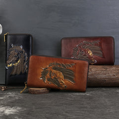Distressed Vegetable Tanned Leather Clutch Bag brown side view