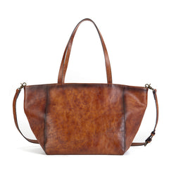 Shopping Vegetable Tanned Leather Tote Bag tan front view