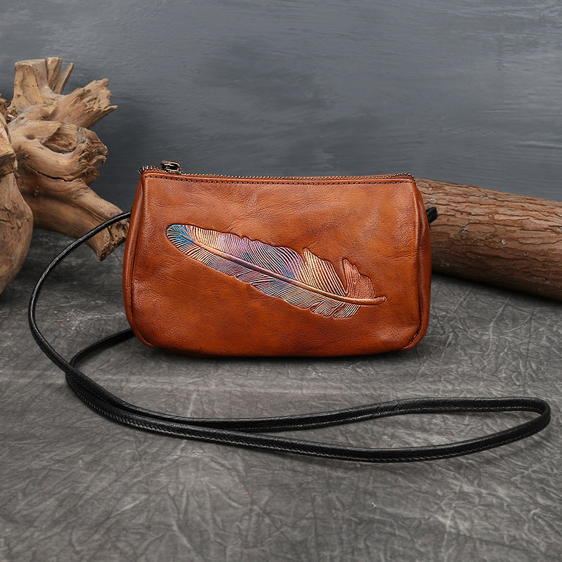 Square Vegetable Tanned Leather Crossbody Bag gray lifestyle view