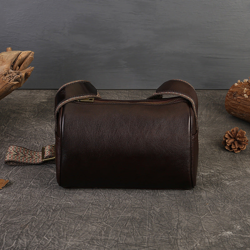 Artistic Vegetable Tanned Leather Crossbody Bag brown lifestyle view