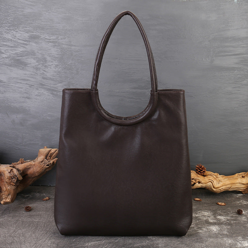 Handbags Vegetable Tanned Leather Tote Bag gray back view