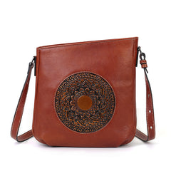 Multiple Vegetable Tanned Leather Crossbody Bag brown front view