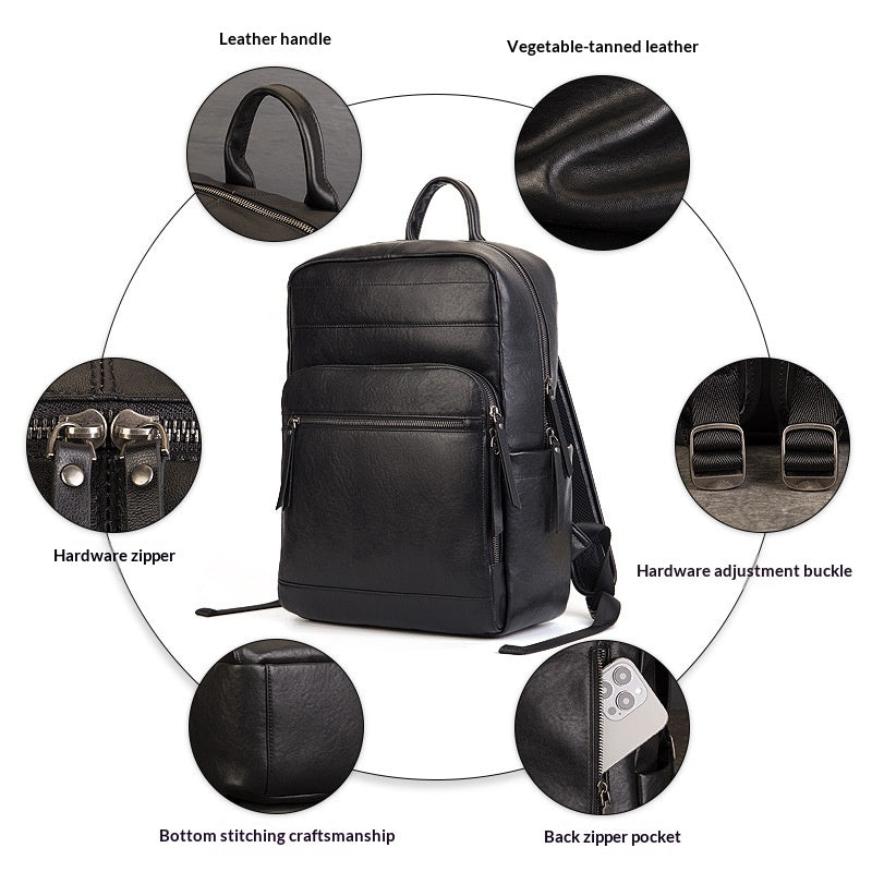Casual Vegetable Tanned Leather Laptop Backpack green detail view