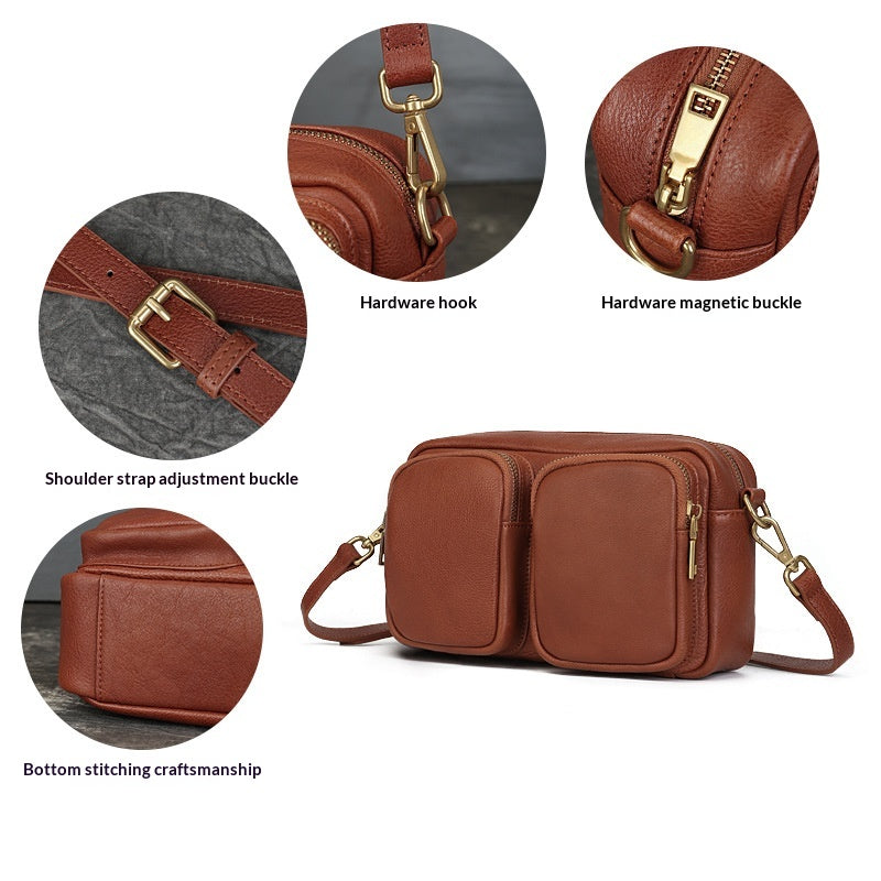 Single Vegetable Tanned Leather Crossbody Bag gray side view