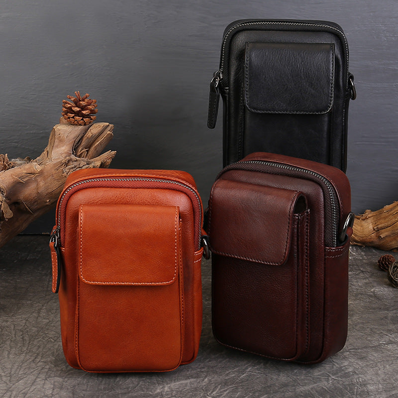 Phone Vegetable Tanned Leather Crossbody Bag brown side view