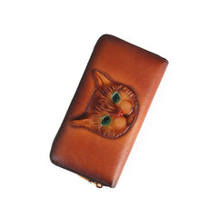 Embossed Vegetable Tanned Leather Clutch Wallet red front view