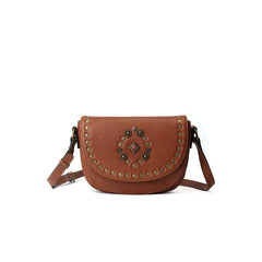 Studded Vegetable Tanned Leather Crossbody Bag brown front view