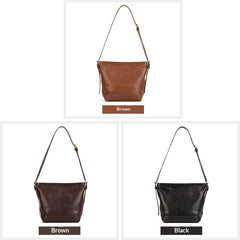 Casual Vegetable Tanned Leather Bucket Bag gray detail view