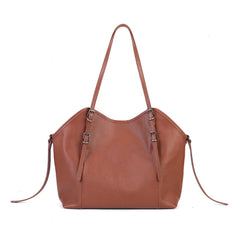 Trendy Vegetable Tanned Leather Tote Bag tan front view