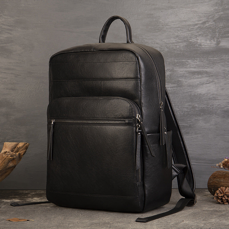 Casual Vegetable Tanned Leather Laptop Backpack brown angled view