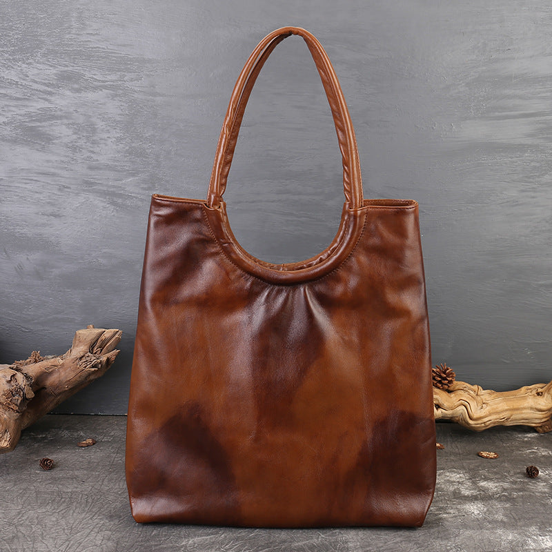Handbags Vegetable Tanned Leather Tote Bag gray texture closeup