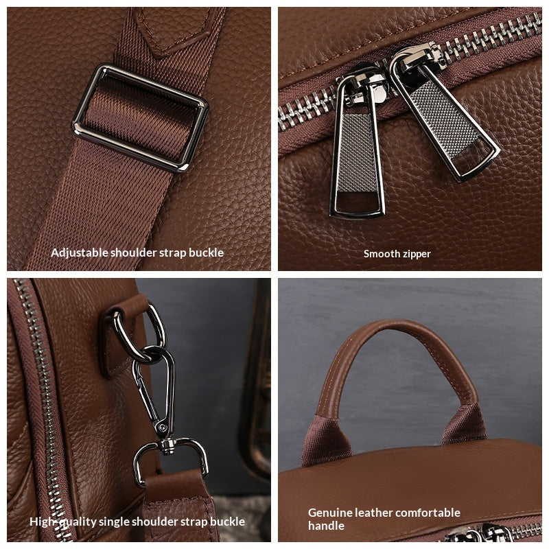 Suitable Vegetable Tanned Leather Backpack brown interior view