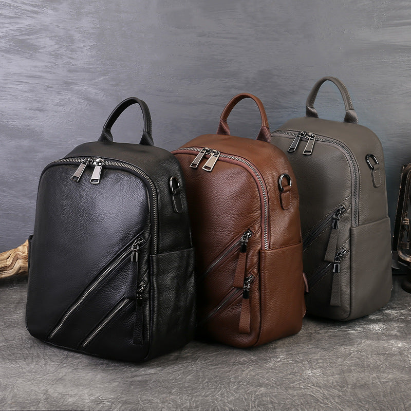 Suitable Vegetable Tanned Leather Backpack gray side view