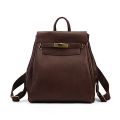 Casual Vegetable Tanned Leather Backpack brown front view